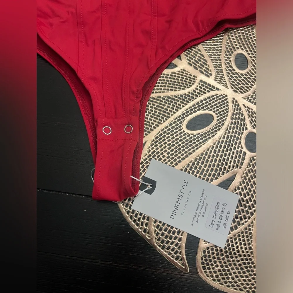 PINKMSTYLE Womens Square Neck Mesh Long Sleeve Bodysuit Shapewear Corset Top - Picture 5 of 5